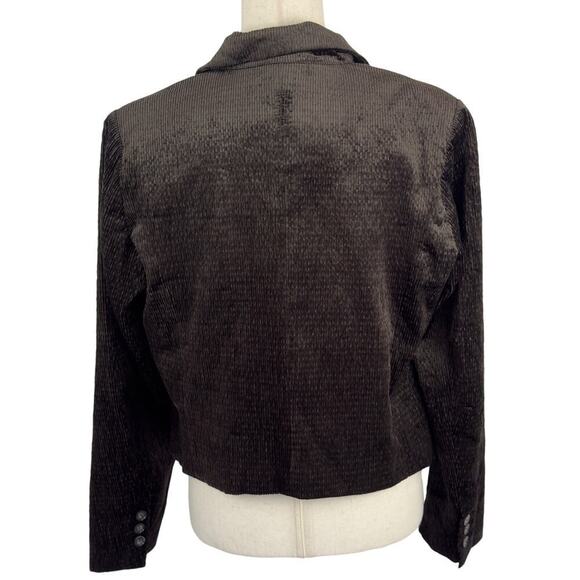 DEMOCRACY CORDUROY‎ CROPPED ONE BUTTON BLAZER IN ESPRESSO NWT WOMEN'S MEDIUM - Picture 2 of 15